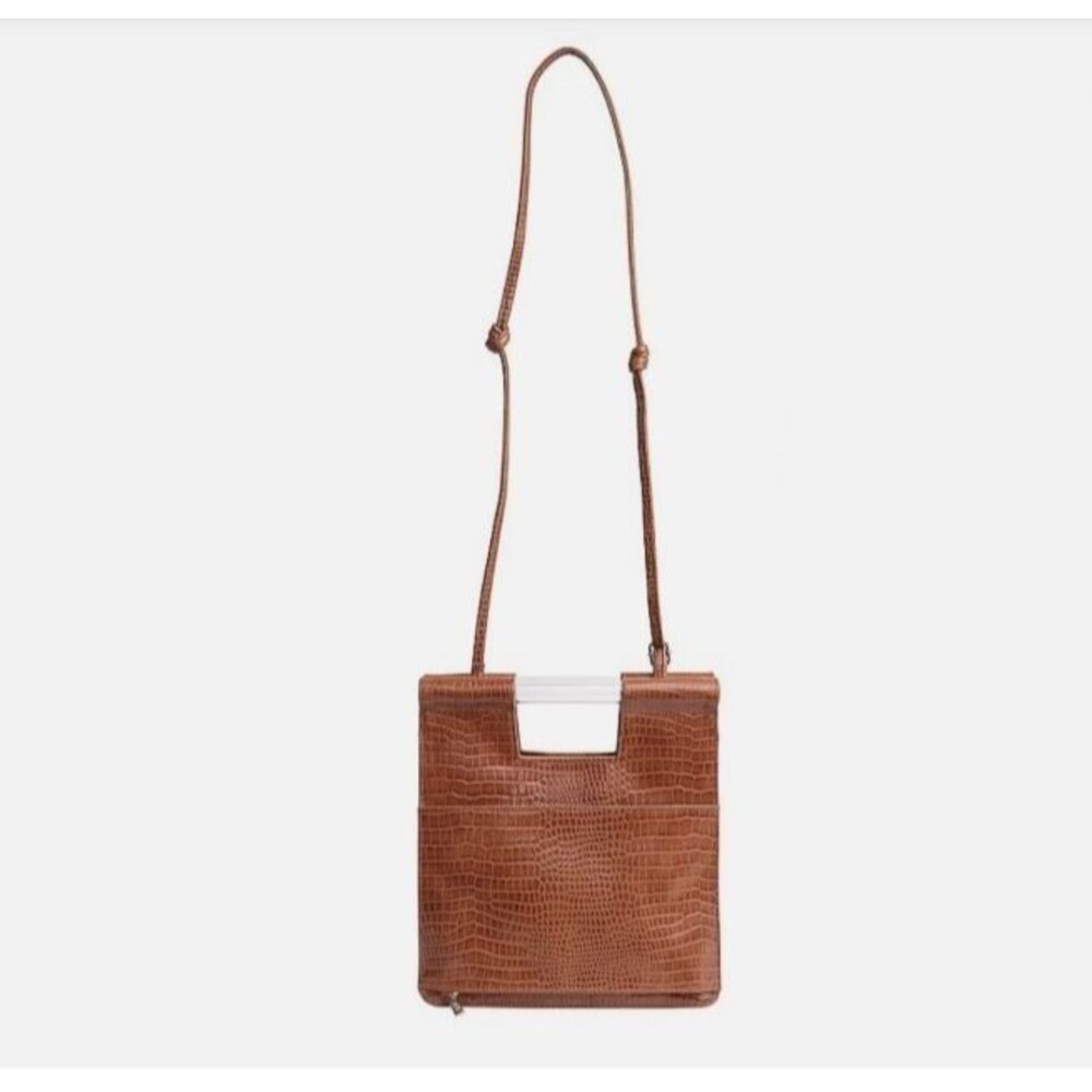 BEIS Crossbody Bag Cognac Croc-Embossed Acrylic Handle Organizer Purse